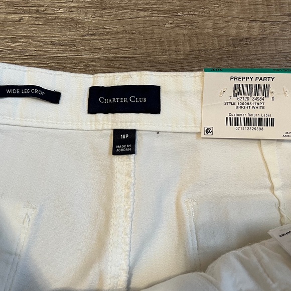 CHARTER CLUB Crop Tummy Slimming White Wide Leg Pants (Size 16P) - Picture 5 of 11